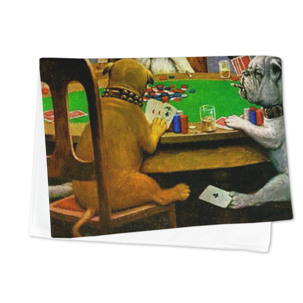 Dogs Playing Poker by C.M.Coolidge Microfiber Dish Towel - FOLDED HALF