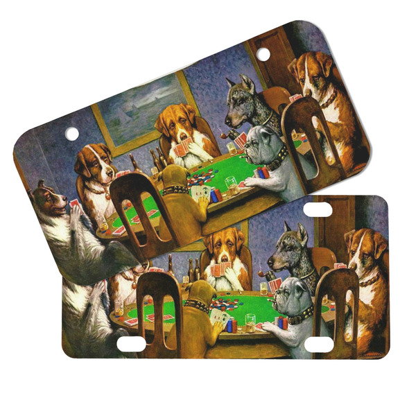 Dogs Playing Poker by C.M.Coolidge Mini License Plates - MAIN (4 and 2 Holes)