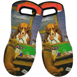 Dogs Playing Poker by C.M.Coolidge Neoprene Oven Mitts - Set of 2