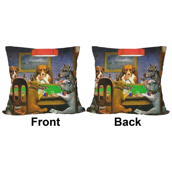 Dogs Playing Poker by C.M.Coolidge Outdoor Pillow - 18x18