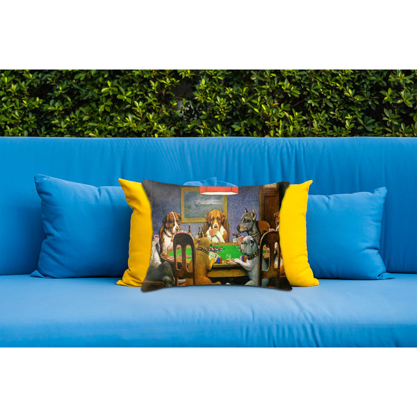 Dogs Playing Poker by C.M.Coolidge Outdoor Throw Pillow  - LIFESTYLE (Rectangular - 20x14)