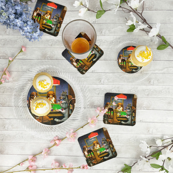 Dogs Playing Poker by C.M.Coolidge Paper Coasters - In Context