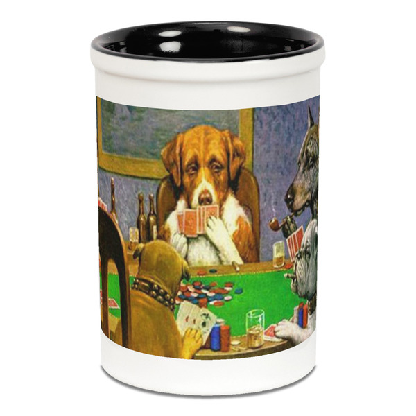 Custom Dogs Playing Poker by C.M.Coolidge Ceramic Pencil Holders - Black