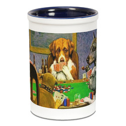 Dogs Playing Poker by C.M.Coolidge Ceramic Pencil Holders - Blue