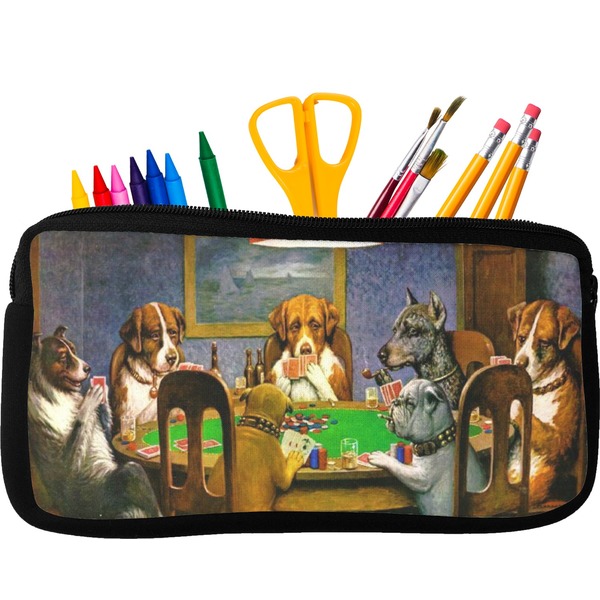Custom Dogs Playing Poker by C.M.Coolidge Neoprene Pencil Case - Small