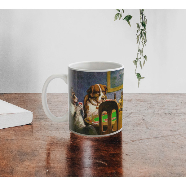 Dogs Playing Poker by C.M.Coolidge Personalized Coffee Mug - Lifestyle