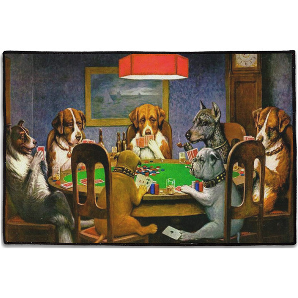 Custom Dogs Playing Poker by C.M.Coolidge Door Mat - 36"x24"