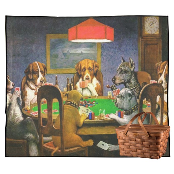 Custom Dogs Playing Poker by C.M.Coolidge Outdoor Picnic Blanket