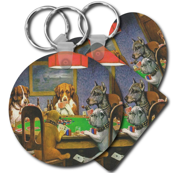 Custom Dogs Playing Poker by C.M.Coolidge Plastic Keychain
