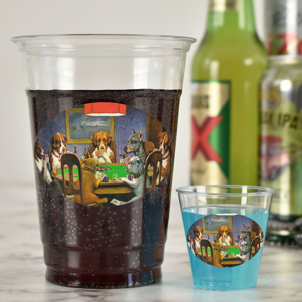 Dogs Playing Poker by C.M.Coolidge Plastic Shot Glasses - In Context