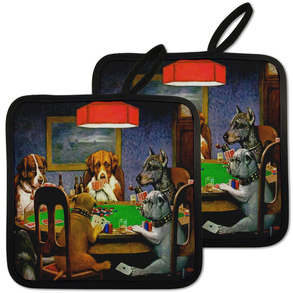 Custom Dogs Playing Poker by C.M.Coolidge Pot Holders - Set of 2