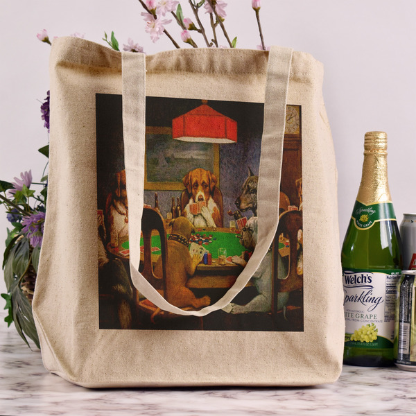 Dogs Playing Poker by C.M.Coolidge Reusable Cotton Grocery Bag - In Context