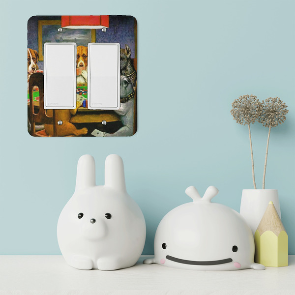 Dogs Playing Poker by C.M.Coolidge Rocker Light Switch Covers - Double - IN CONTEXT