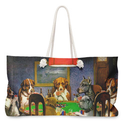 Dogs Playing Poker by C.M.Coolidge Large Tote Bag with Rope Handles