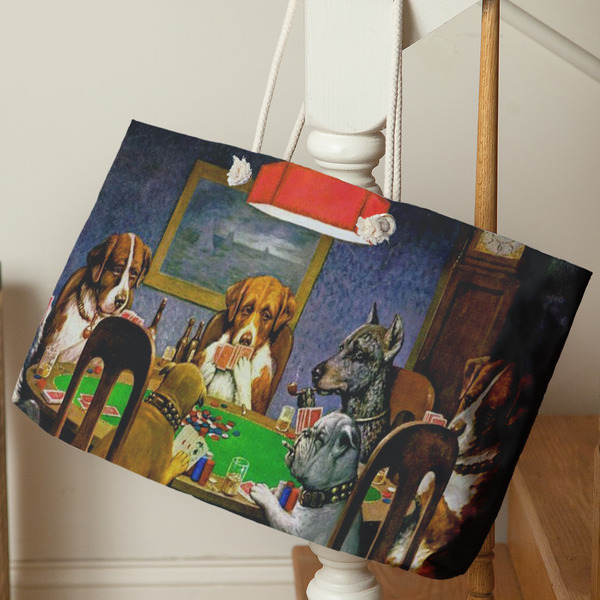 Dogs Playing Poker by C.M.Coolidge Large Rope Tote - Life Style