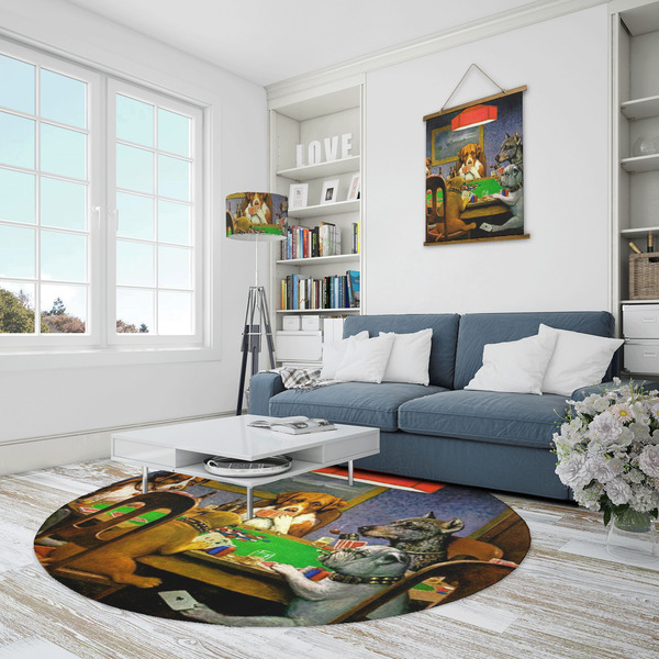 Dogs Playing Poker by C.M.Coolidge Round Area Rug - IN CONTEXT