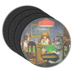 Dogs Playing Poker by C.M.Coolidge Round Rubber Backed Coasters - Set of 4