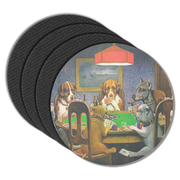 Custom Dogs Playing Poker by C.M.Coolidge Round Rubber Backed Coasters - Set of 4