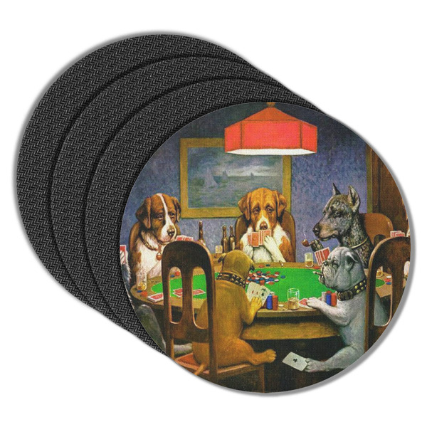 Dogs Playing Poker by C.M.Coolidge Round Coaster Rubber Back - Main
