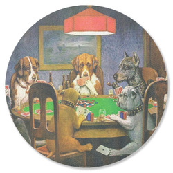Dogs Playing Poker by C.M.Coolidge Round Rubber Backed Coaster