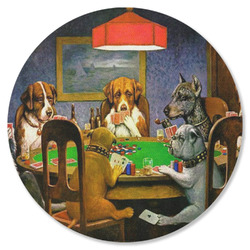 Dogs Playing Poker by C.M.Coolidge Round Rubber Backed Coaster