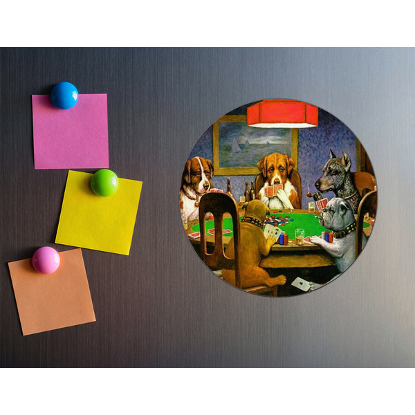 Dogs Playing Poker by C.M.Coolidge Round Fridge Magnet - LIFESTYLE