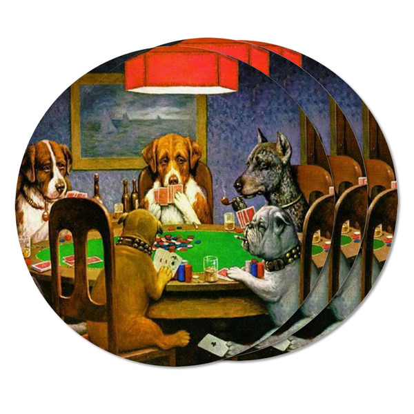 Dogs Playing Poker by C.M.Coolidge Round Fridge Magnet - THREE