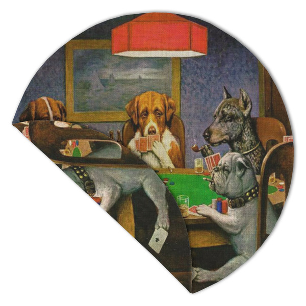 Dogs Playing Poker by C.M.Coolidge Round Linen Placemats - Front (folded corner double sided)