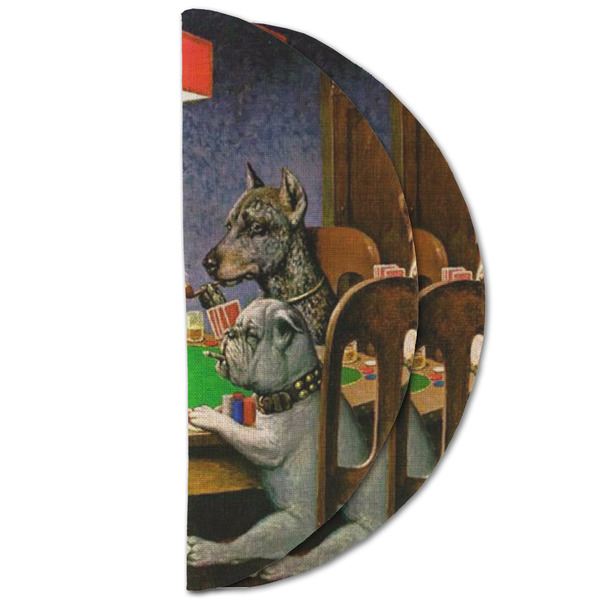 Dogs Playing Poker by C.M.Coolidge Round Linen Placemats - HALF FOLDED (double sided)