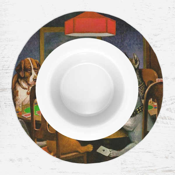 Dogs Playing Poker by C.M.Coolidge Round Linen Placemats - LIFESTYLE (single)