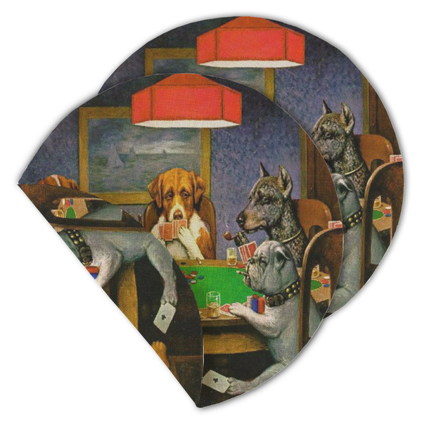 Custom Dogs Playing Poker by C.M.Coolidge Round Linen Placemat - Double Sided