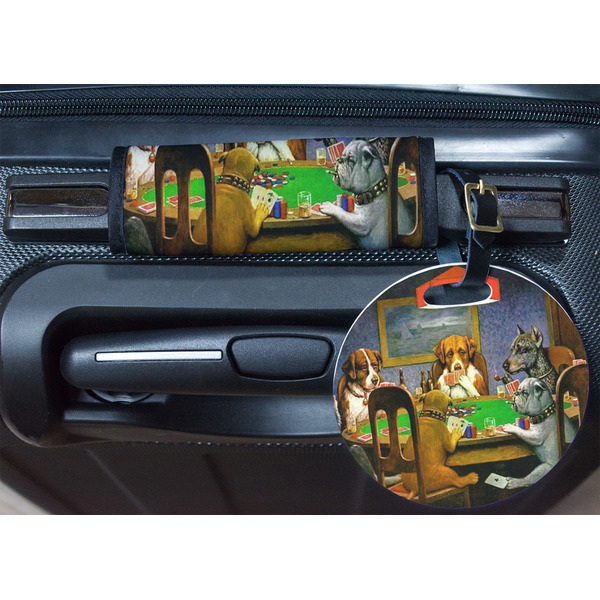 Dogs Playing Poker by C.M.Coolidge Round Luggage Tag & Handle Wrap - In Context