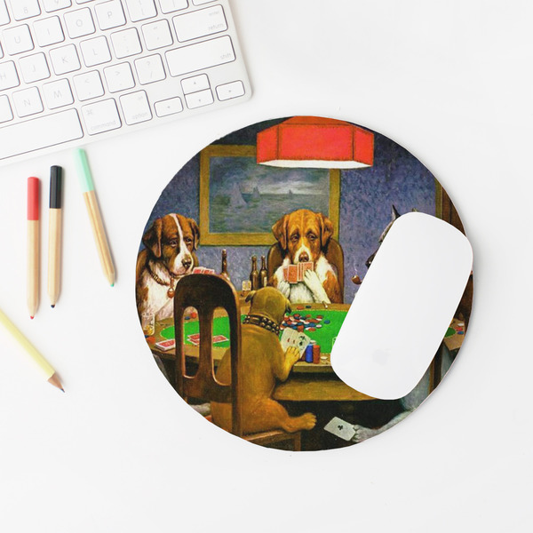 Dogs Playing Poker by C.M.Coolidge Round Mousepad - LIFESTYLE 2