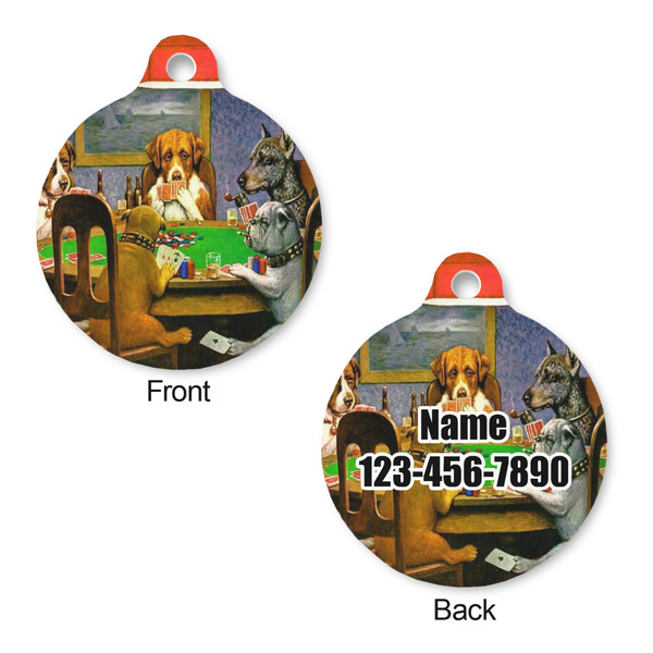 Dogs Playing Poker by C.M.Coolidge Round Pet ID Tag - Large - Approval