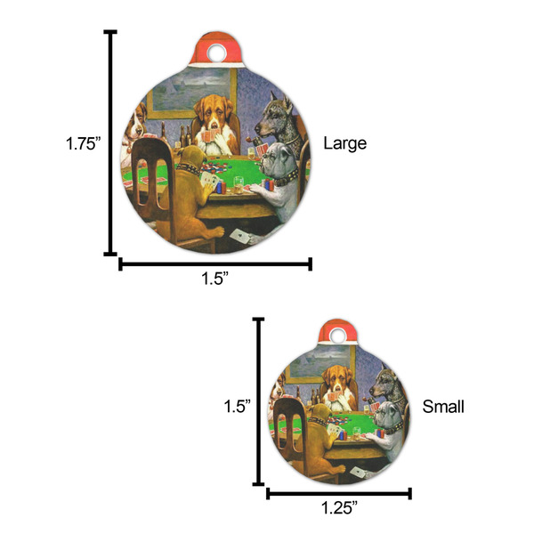 Dogs Playing Poker by C.M.Coolidge Round Pet ID Tag - Large - Comparison Scale