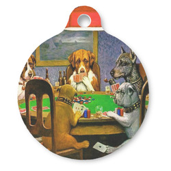 Dogs Playing Poker by C.M.Coolidge Round Pet ID Tag