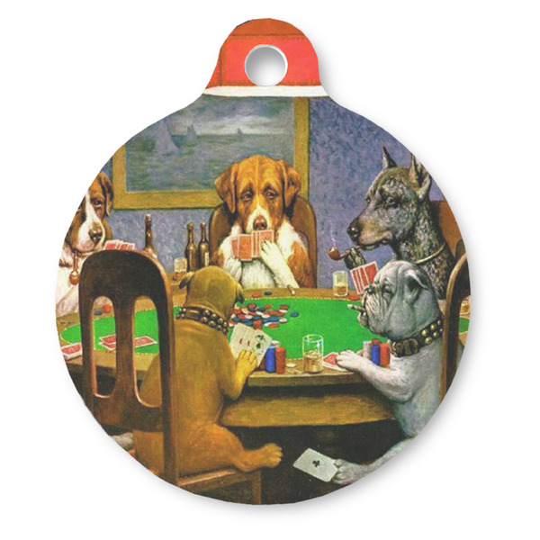 Custom Dogs Playing Poker by C.M.Coolidge Round Pet ID Tag