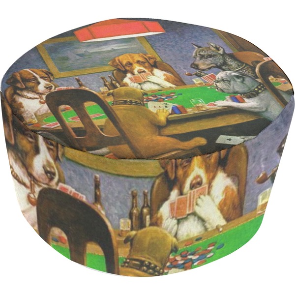 Custom Dogs Playing Poker by C.M.Coolidge Round Pouf Ottoman