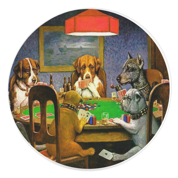 Custom Dogs Playing Poker by C.M.Coolidge Round Stone Trivet