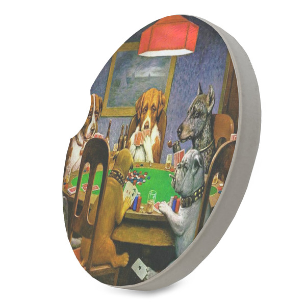 Dogs Playing Poker by C.M.Coolidge Sandstone Car Coaster - STANDING ANGLE