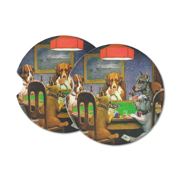 Custom Dogs Playing Poker 1903 C.M.Coolidge Sandstone Car Coasters - Set of 2