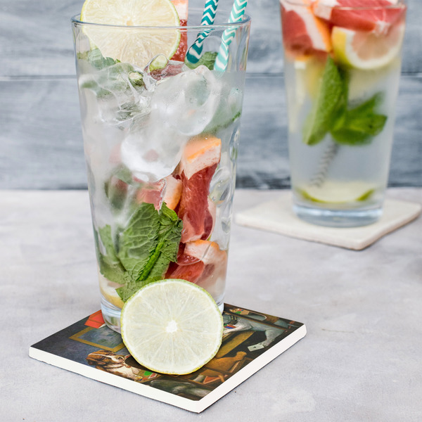 Dogs Playing Poker by C.M.Coolidge Set of 4 Stone Coasters - In Context View