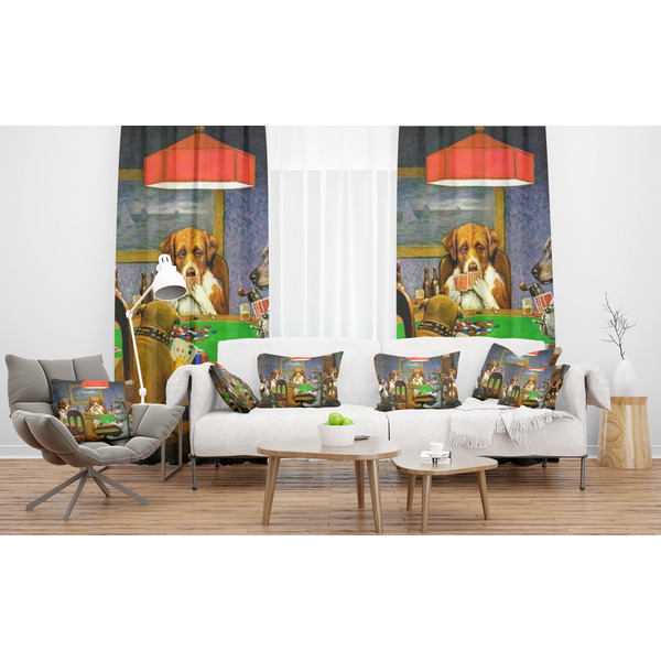 Dogs Playing Poker by C.M.Coolidge Sheer and Custom Curtains in Room with Matching Pillows