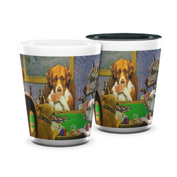 Dogs Playing Poker by C.M.Coolidge Ceramic Shot Glass - 1.5 oz