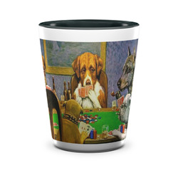 Dogs Playing Poker by C.M.Coolidge Ceramic Shot Glass - 1.5 oz - Two Tone - Set of 4