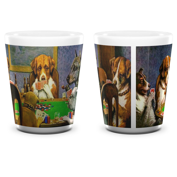 Dogs Playing Poker by C.M.Coolidge Shot Glass - White - APPROVAL