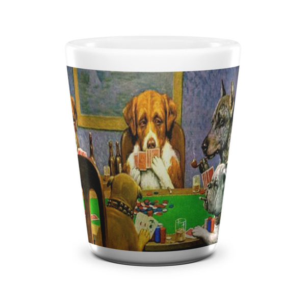 Custom Dogs Playing Poker by C.M.Coolidge Ceramic Shot Glass - 1.5 oz - White - Set of 4