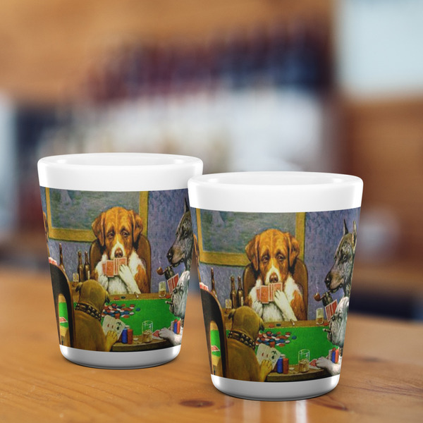 Dogs Playing Poker by C.M.Coolidge Shot Glass - White - LIFESTYLE