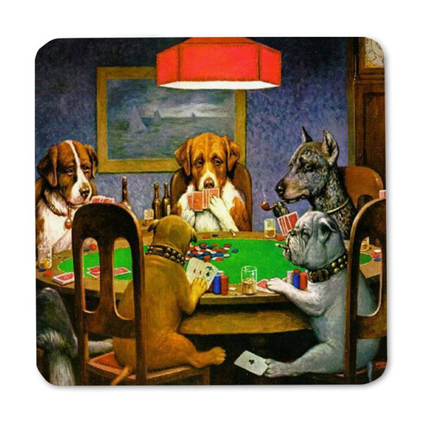 Dogs Playing Poker by C.M.Coolidge Square Fridge Magnet - FRONT