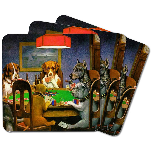 Dogs Playing Poker by C.M.Coolidge Square Fridge Magnet - MAIN